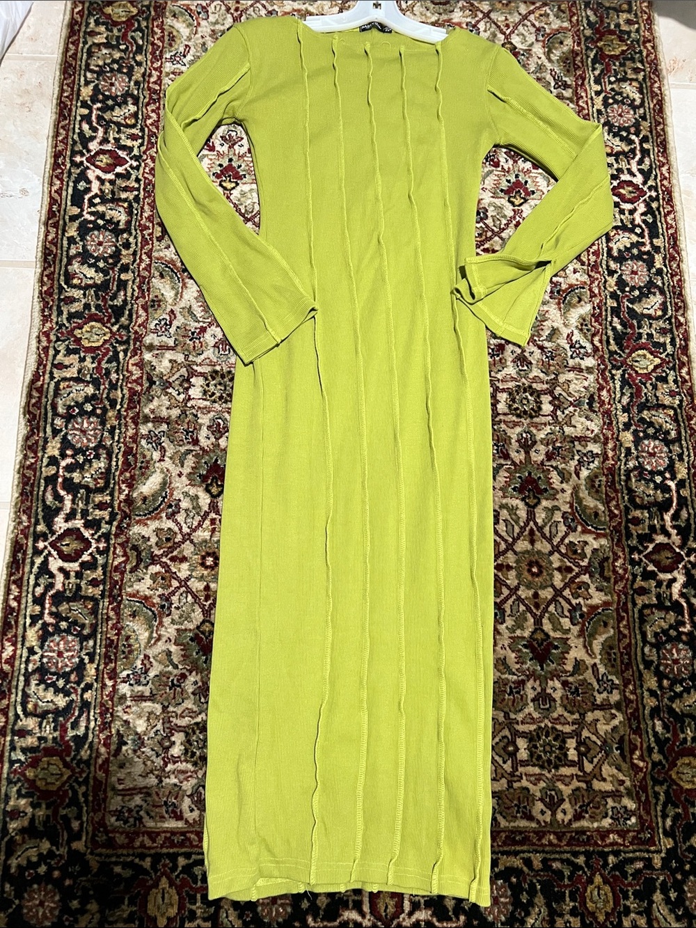 Nasty Gal Lime Green Long Sleeve Ribbed Maxi Dress Size 4